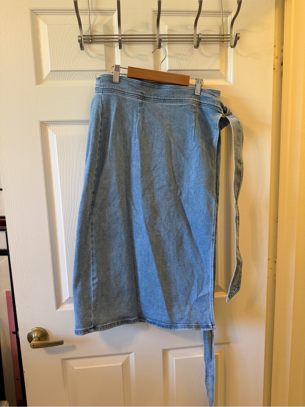 Vici Denim Wrap Midi Skirt in Light Blue